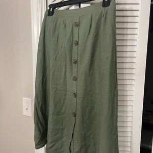 Olive Button-Down Midi Skirt